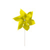 A yellow six-leaf pinwheel with a white stem, featuring six curved leaves that rotate with the wind.