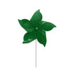 A five-leaf pinwheel in vibrant green with a white stick, designed for outdoor decoration.