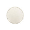 A round PU coaster in a light cream colour with decorative stitching around the edge and no visible branding.