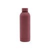 A drink bottle in a matte terracotta colour with a rubber coated finish and a sleek double wall design.