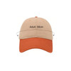 A solid colour fashion cap featuring a beige top and an orange peak, with a logo on the front.