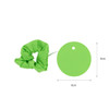 A green drink cover scrunchie and a circular tag, both measuring 9cm. The scrunchie has a gathered fabric design.