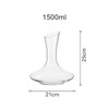 A drink bottle features a clear glass wine decanter with a stylish, curved design, holding 1500ml and measuring 25cm tall.