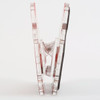A clear acrylic magnetic clip with a red design, showcasing its custom shape and sturdy build.