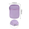 A drink bottle pouch in a soft lavender colour with a zip closure and front pocket. Features dimensions of 115mm by 154mm.