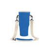 A drink bottle carrier bag for Stanley Cup in blue with adjustable straps and a logo.