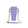 A drink bottle carrier bag in lavender with adjustable straps and a branded logo.
