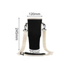 A drink bottle carrier bag in black with a removable strap and dimensions displayed prominently.