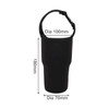 A drink bottle holder pouch in black with a handle and specified dimensions. It features a logo.