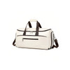 A cream-coloured convertible backpack duffel garment bag with brown accents and multiple zippered compartments.