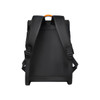 A black Flap Laptop Backpack with adjustable straps and a contrasting orange handle on top.
