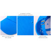 A blue cotton cap featuring a pre-curved white trim peak, embroidered eyelets, and an adjustable metal buckle.
