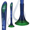 A promotional pen featuring a blue and green design with a coiled cord and a logo.