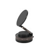A black suction magnetic phone holder with a rotating top, featuring a base with a textured design and a logo.