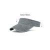 A grey washed sun visor with a wide brim and adjustable band, featuring a logo.