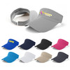 A breathable sun visor in grey, with various other colours displayed, featuring a logo on the front.