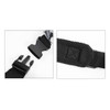 A black shoulder strap with a buckle and mesh padding for comfort, featuring a sturdy attachment mechanism.