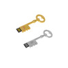A gold and silver key-shaped flash drive with a logo, highlighting a retro design suitable for technology use.