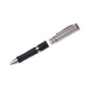 A silver and black pen with a USB flash drive feature, featuring a sleek design and a logo on the side.