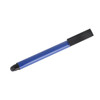 A blue stylus USB pen with a black cap, featuring a logo on its surface.