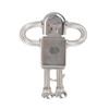 A shiny silver robot-shaped flash drive with coiled arms and legs. The product features a logo on the surface.