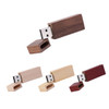 A wooden flash drive in various shades, including light brown, dark brown, and red. It features a removable cap and a logo.