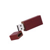 A wooden rectangular flash drive in a rich reddish-brown colour, featuring a removable cap and a metallic USB connector.