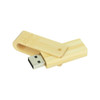 A wooden flash drive with a bamboo finish, featuring a sliding cap and USB connector, showcasing a natural aesthetic.