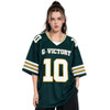 A green unisex hockey jersey with a retro V-neck, featuring bold white numbers and stripes. Includes a logo.