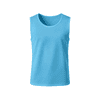 A light blue, sleeveless training bib made of 100% polyester mesh, featuring a logo.