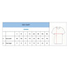 A size chart featuring measurements for a T-shirt in various sizes from S to 5XL, with specific chest width and total length.