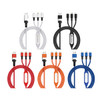 A set of six 6-in-1 night light charging cables in black, white, red, orange, blue, and grey. Each cable features a logo.
