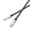 A 60W 6-in-1 long braided charging cable in black and silver, featuring multiple connectors and a sleek design.