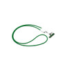 A green lanyard with a white connector and a clip for attachments.