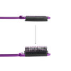 A folding hair brush in purple with black bristles, featuring a built-in mirror and a compact design.