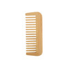 A bamboo comb with a light natural finish and wide teeth, featuring a smooth, rounded design.