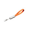 An orange charging cable strap with a clip and a grey connector. It includes multiple cable options in one product.