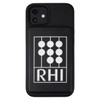 A black power bank with a magnetic back and a logo on the surface, featuring a sleek design.