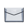A transparent envelope expanding document folder with a black border and a label area for identification.