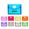 A collection of expanding document folders in various colours, including blue, pink, purple, orange, yellow, clear, and green.