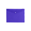 A4 clear file envelope in a vibrant purple colour, featuring a button closure and a transparent finish.