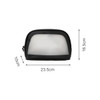A waterproof transparent cosmetic bag in black with dimensions 23.5cm x 16.5cm x 10cm, featuring a zip closure.