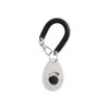 A training clicker in white with a black coiled lanyard and a metal clasp for attachment.