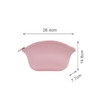 A pink silicone cosmetic bag with dimensions of 26.4cm x 7.7cm x 14.8cm, featuring a zip closure.