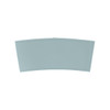 A leather cup sleeve in a light blue colour, featuring stitched edges and a smooth finish. It has a logo.