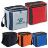 A large cooler bag available in red, black, blue, orange, and grey, featuring a logo on one side.