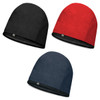 Three Helix Fleece Toques in black, red, and navy blue, featuring a logo on each beanie.