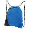 A blue and black drawstring bag with a zippered pocket and sturdy drawcords for carrying.