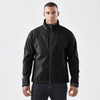 A black ultra-light shell jacket with a zip front and side pockets, featuring a logo on the sleeve.