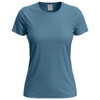 A women's classic T-shirt in a soft teal colour with a plain design and a logo on the label.